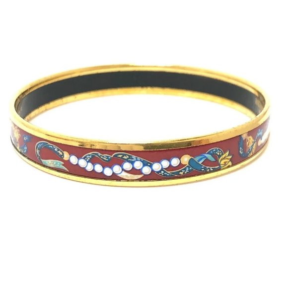 Auth HERMES Emaille PM Accessories Bangle GP / Cloisonne RedBased/Multicolore/Go - Picture 8 of 8